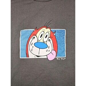 Ren & Stimpy Head Nickelodeon Graphic T Shirt Short Sleeve Gray Mens Medium